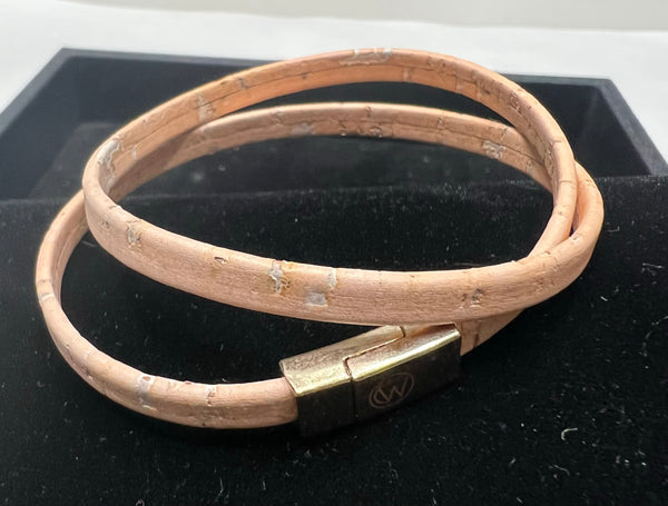 Peach Double Wrap Cork Bracelet MEDIUM/GOLD