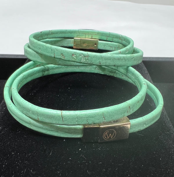 Mint Double Wrap Cork Bracelet MEDIUM/GOLD