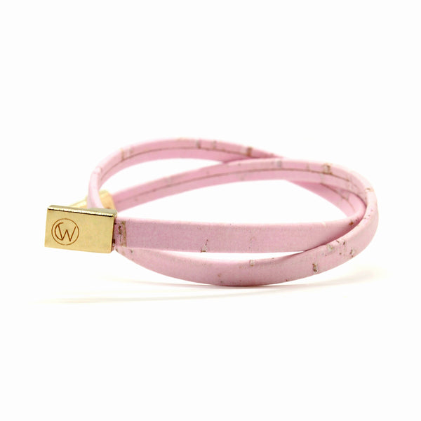 Light Pink Double Wrap Cork Bracelet MEDIUM/GOLD