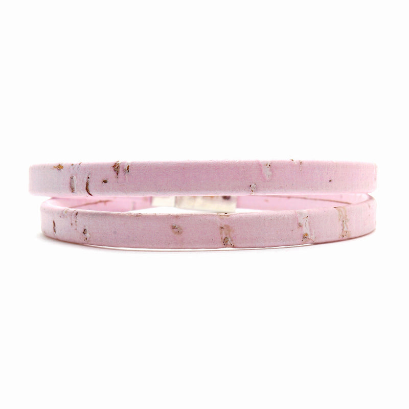 Light Pink Double Wrap Cork Bracelet LARGE/SILVER