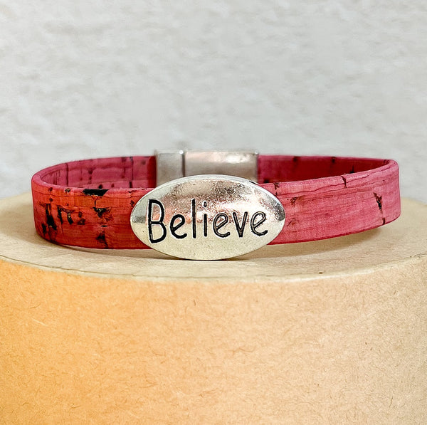 BELIEVE Dusty Rose Standard Cork Bracelet