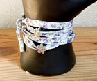 Fabric Ribbon Wrap with Flower Charms PURPLE/WHITE