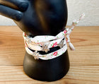 Fabric Ribbon Wrap with Flower Charms IVORY/PINK