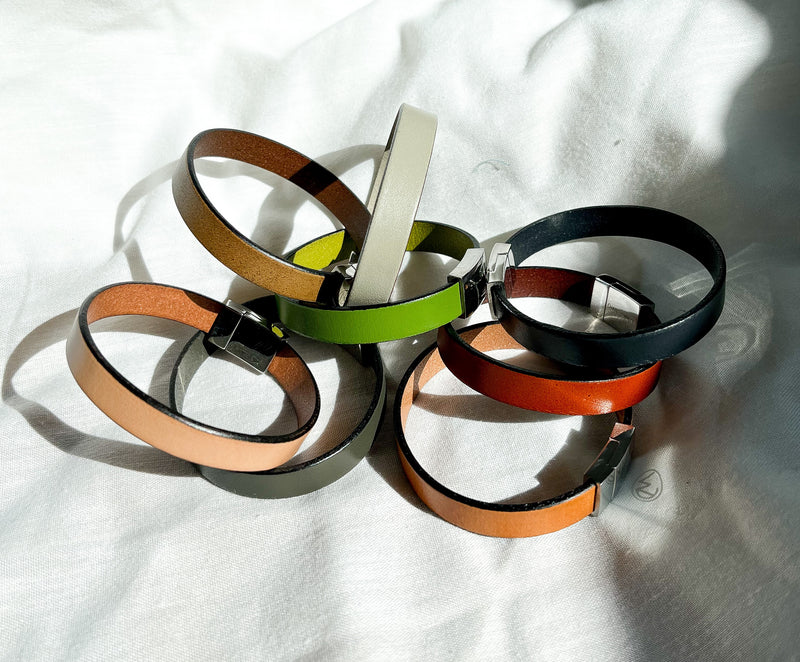 GENUINE Leather Standard Bracelet/Stainless Steel Clasp SOLD as SET S/M/L/XL ASST COLORS