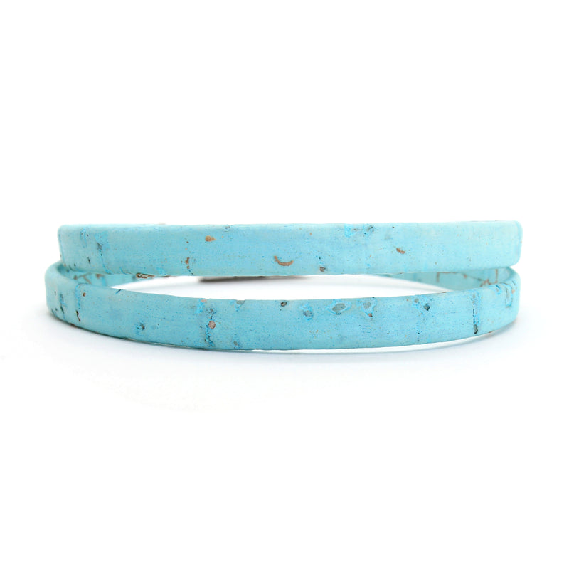 Light Blue Double Wrap Cork Bracelet MEDIUM/GOLD