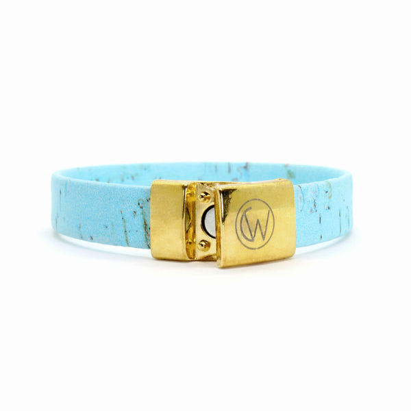Light Blue Standard Cork Bracelet MEDIUM/GOLD