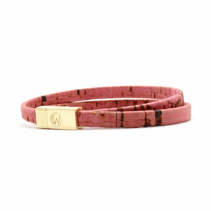 Dusty Rose Double Wrap Cork Bracelet MEDIUM/GOLD
