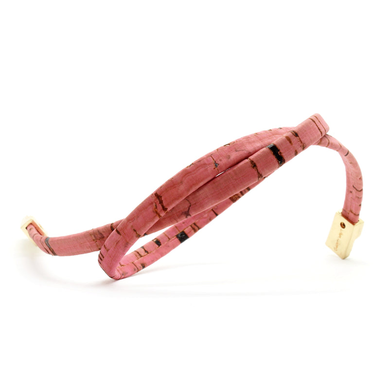 Dusty Rose Double Wrap Cork Bracelet MEDIUM/GOLD