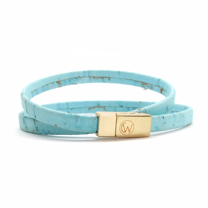 Light Blue Double Wrap Cork Bracelet MEDIUM/GOLD